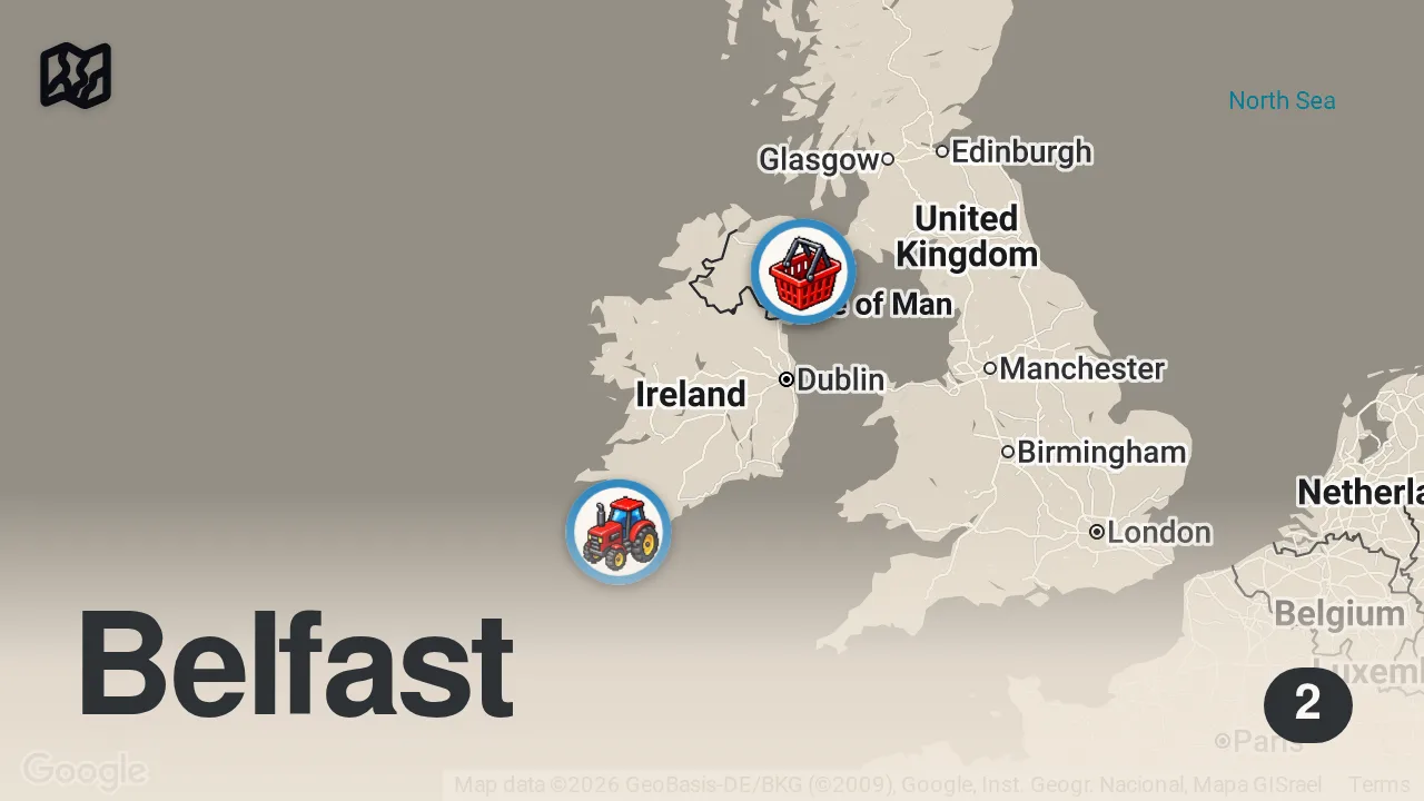 Map of 2 spots from AMERICANS TASTE TEST IRISH FOOD