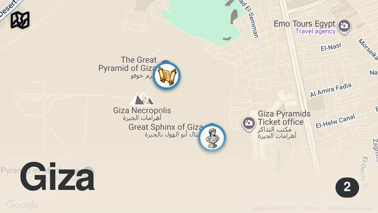 Map of 2 spots from Harassment & Scams In Egypt Pyramids Is Insane (Since First Minute) ๐ช๐ฌ