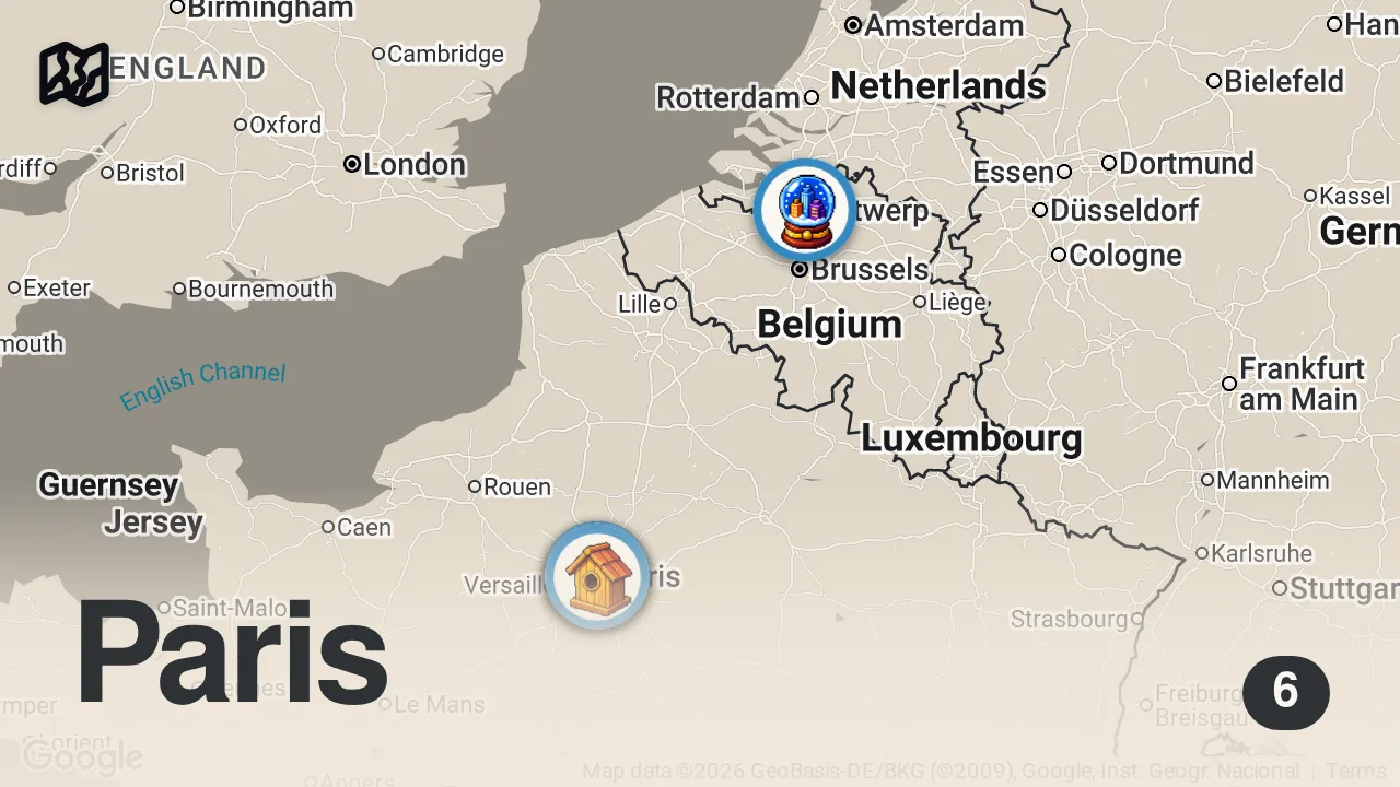 Map of 6 spots from 72 hours in paris