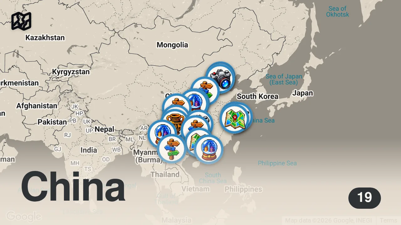 Map of 19 spots from 20 Best Places in China You Must See in 2026 | 4K Travel Guide