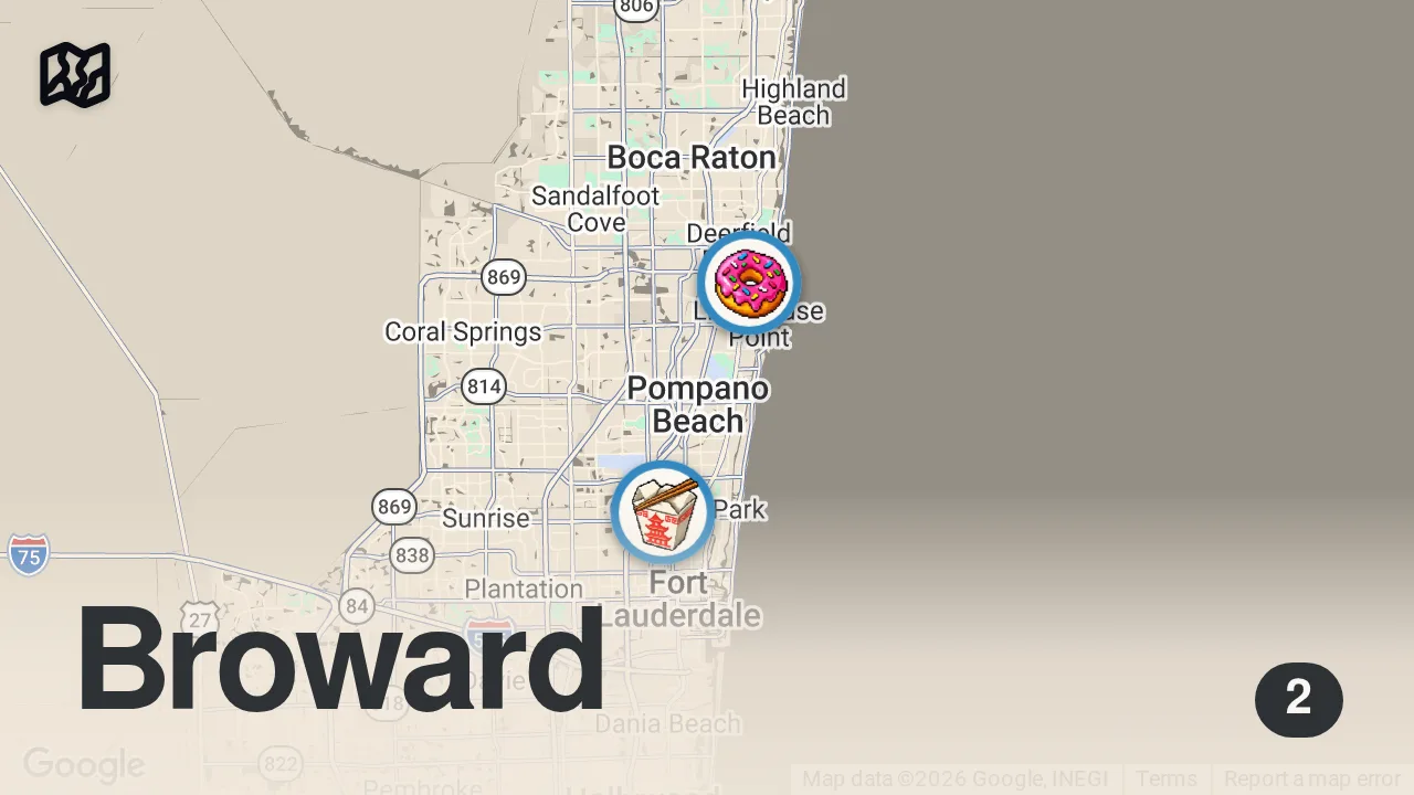 Map of 2 spots from Eating At Fast Food Restaurants I've Never Heard Of... (South Florida)