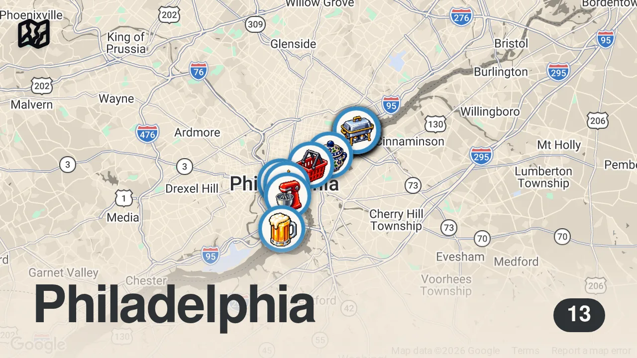 Map of 13 spots from Inside The Culinary Collective: A Home For Philly’s Rising Chefs