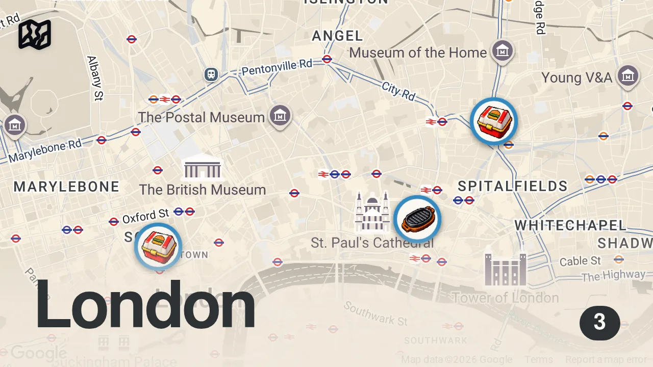 Map of 3 spots from Finding the Best Burger in London