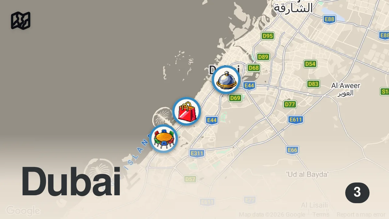 Map of 3 spots from Sokak Lezzetlerinden Michelin Yıldızlı Şefe: Dubai'de Ne Yenir? | Sahrap Soysal