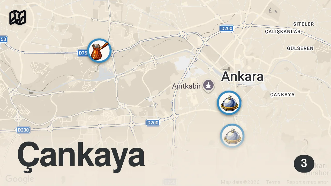 Map of 3 spots from 41 FARKLI DÖNERCİ ÖNERİLDİ! ANKARA’NIN EN İYİSİNİ ARADIK!