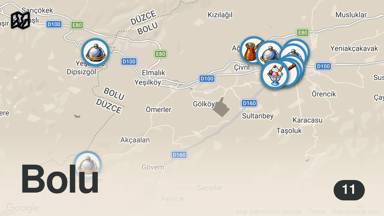 Map of 11 spots from BOLU’DA BİR GÜNDE NE YENİR 2!!!