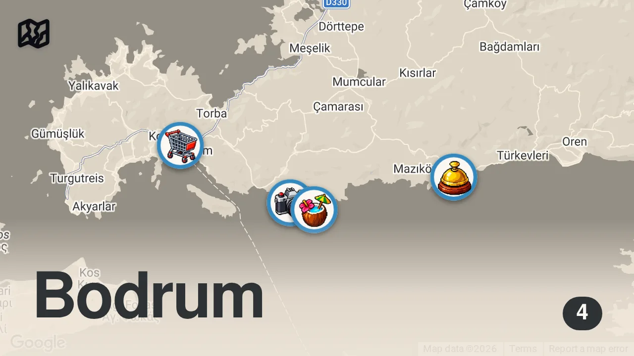 Map of 4 spots from A ROUTE STORY: Papuç Burnu & Çökertme Bay | Breakfast on the boat, dinner in Çökertme Bay