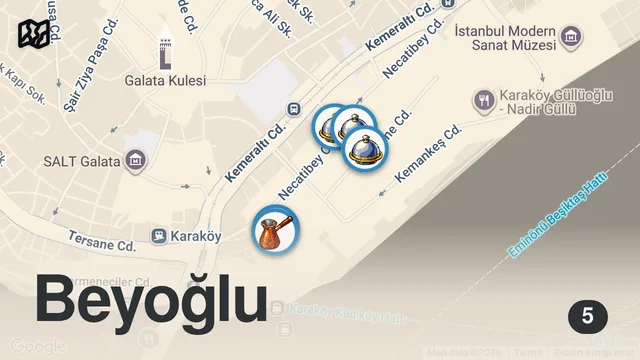 Map of KARAKÖY LEZZET REHBERİ (Etli ve yumurtalı çiğ köfte, döner, kebap, şaşlık) - Ayaküstü Lezzetler