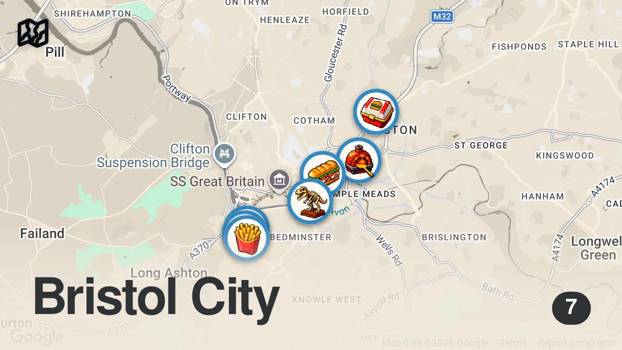 Map of 7 spots from BRISTOL IS SO UNDERRATED FOR FOOD!