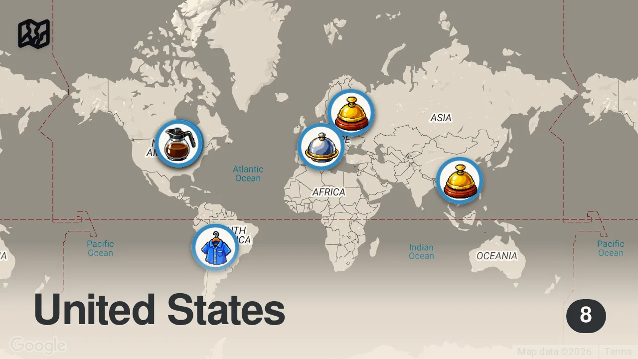 Map of 8 spots from Andrew's Most-Loved Dishes from Season 2 | Bizarre Foods with Andrew Zimmern | Travel Channel