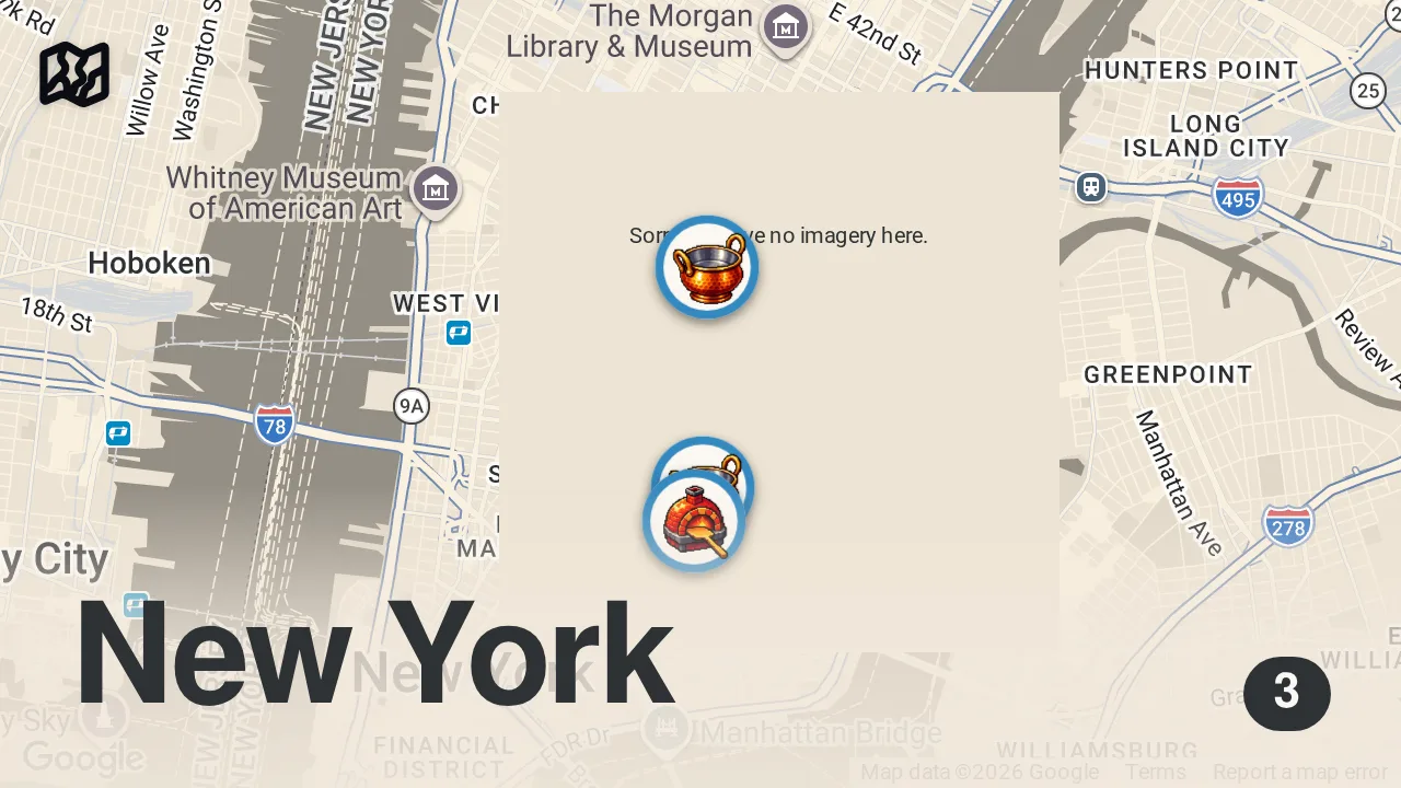 Map of 3 spots from Chef Vikas Khanna Calls This NYC Pizza a Masterpiece — Chef's Day Off