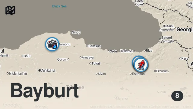 Map of BAYBURT’TA BİR GÜNDE NE YENİR!!! @MeatyCheesy