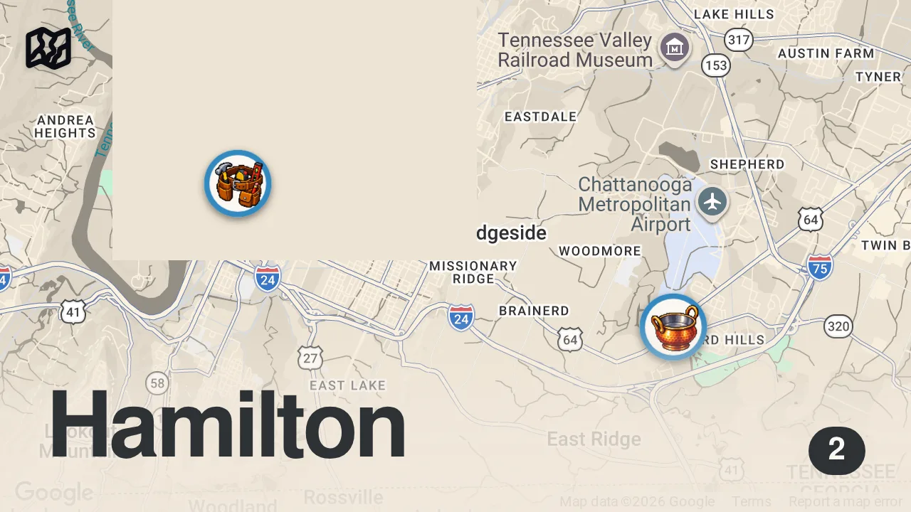 Map of 2 spots from Eating at SKETCHY Restaurants For 24 Hours...(attacked)