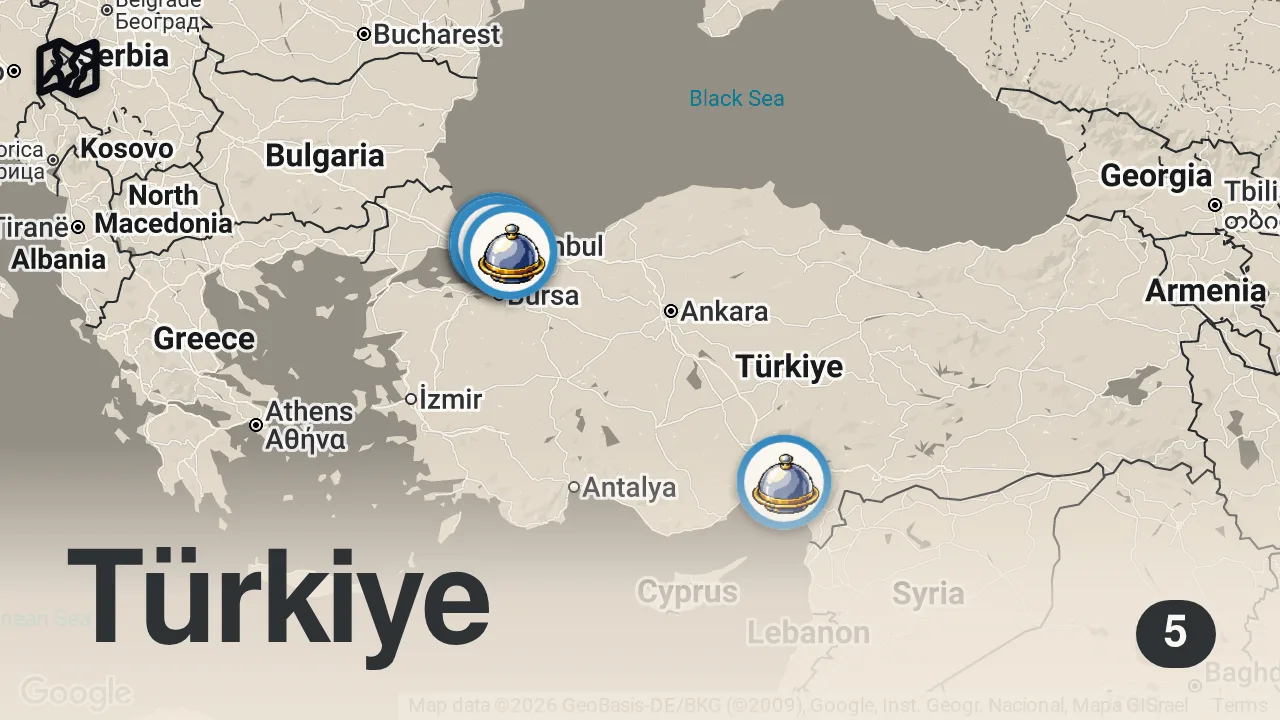 Map of 5 spots from 7 YAŞIMDAN BERİ KEBAP YAPIYORUM! AVRUPA YAKASINDA 5 KEBAPÇI
