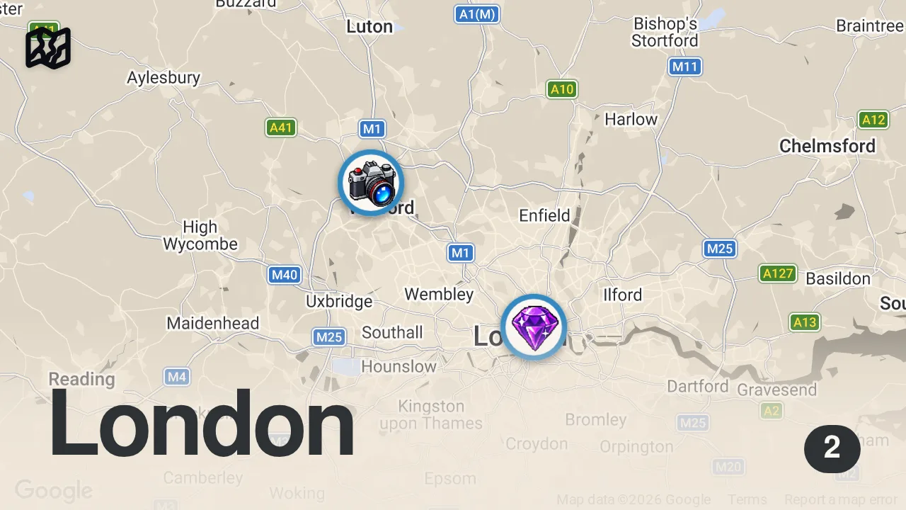 Map of 2 spots from Harry Potter Studio Tour Londres