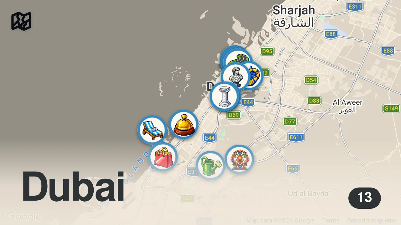 Map of 13 spots from Instagram Influencers Will Never Show You This Side Of Dubai - Food, People, Gold Shopping - UAE 🇦🇪