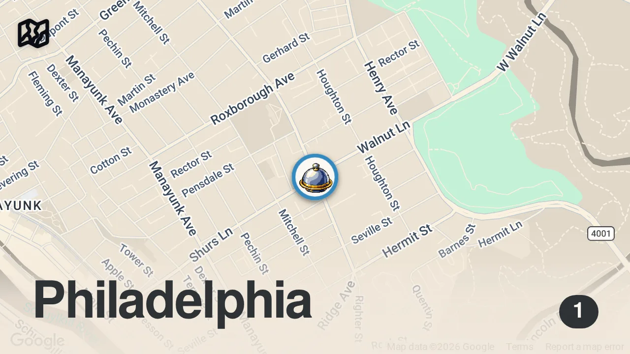 Map of 1 spot from Bro & Sis Halal Food cart - is this the best new halal cart in Philly?
