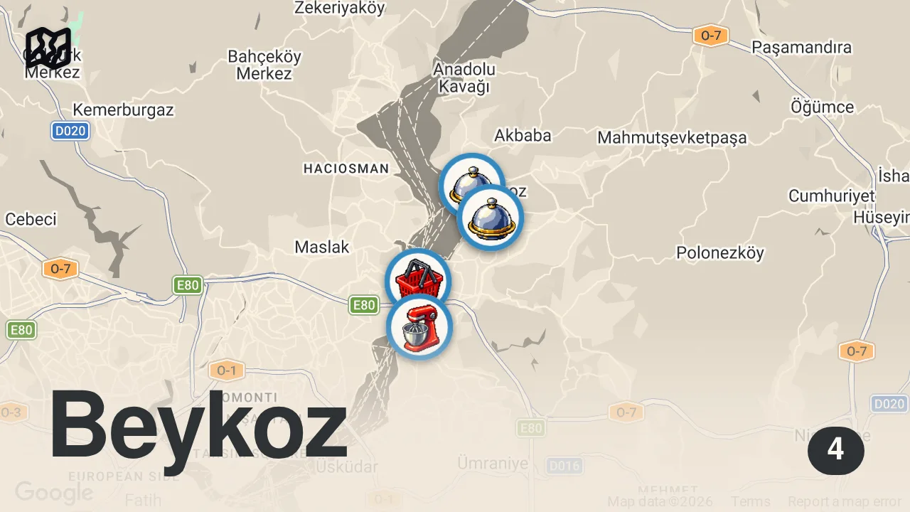 Map of 4 spots from BEYKOZ’DA MUTLAKA DENEMENİZ GEREKEN LEZZETLER