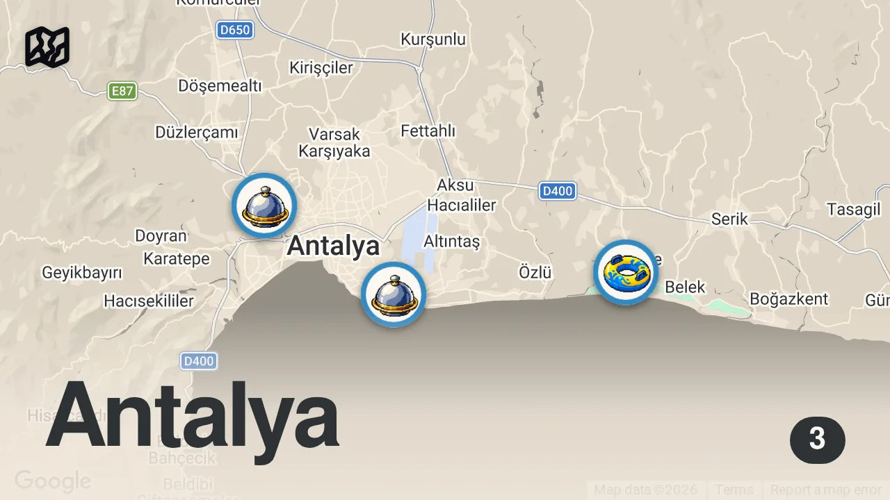 Map of 3 spots from BİZDE ÖZEL SOS YOK! | ANTALYA'NIN ENLERİ