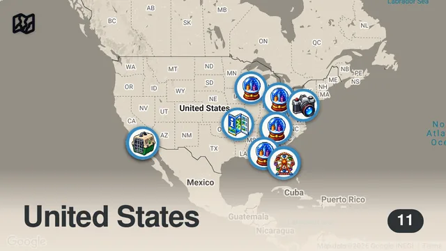 Map of Top 10 BEST Family Vacation Destinations In America!