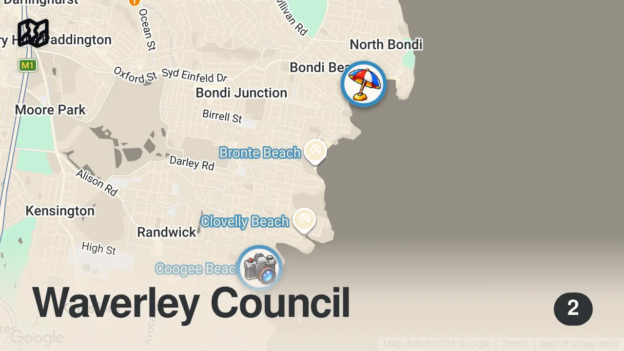 Map of 2 spots from Best Brunch Cafes in Sydney 🍳 Bondi Beach | Sydney Travel Vlog 2025 🇦🇺