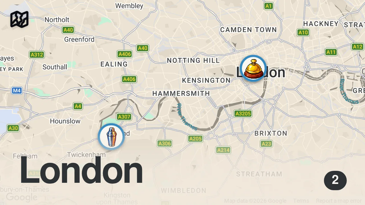 Map of 2 spots from $19 vs $395 Afternoon Tea in London