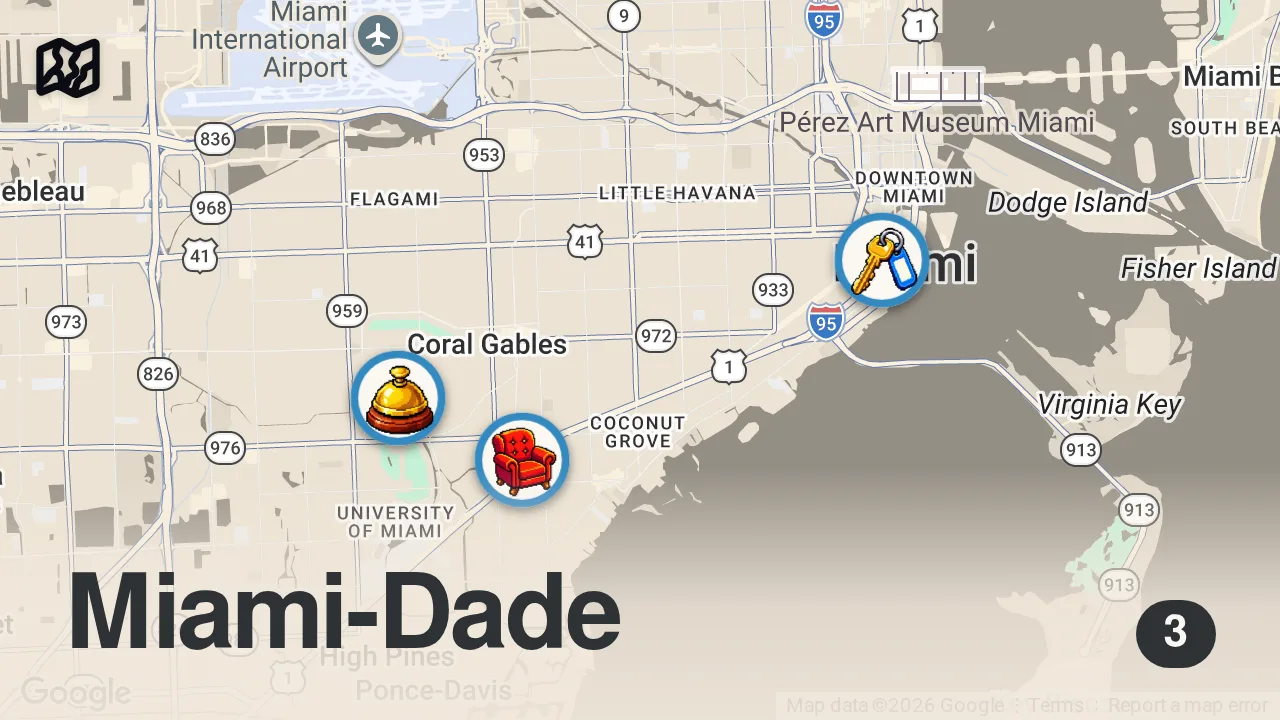 Map of 3 spots from I'm Leaving My Brickell Apartment After 10 Years (Full Tour)