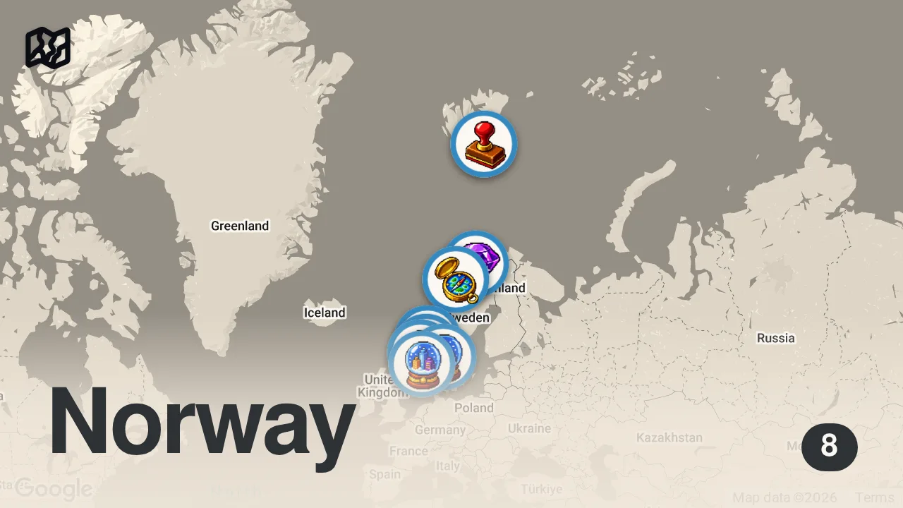 Map of 8 spots from 10 Best Places to Visit in Norway - Norway Travel Guide