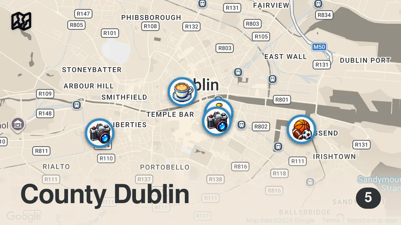 Map of 5 spots from BEST DAY IN DUBLIN | IRELAND TRAVEL VLOG #8