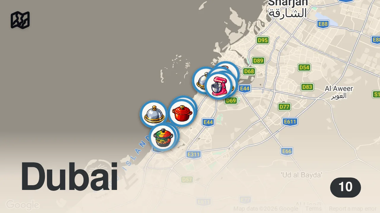 Map of 10 spots from 10 OF THE BEST RESTAURANTS IN DUBAI | 2022