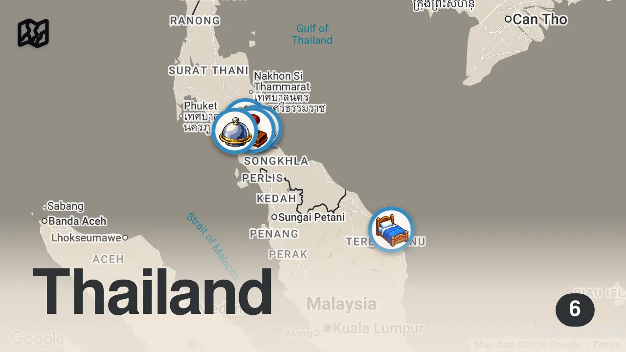 Map of 6 spots from Dim Sum Breakfast of Champions!! BEST THAI FOOD in Remote Thailand!