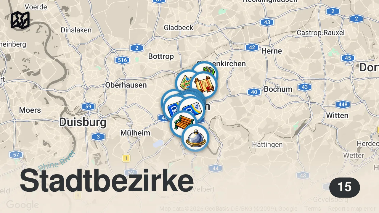 Map of 15 spots from Deutschland verkommt - Unhaltbare Zustände in Essen