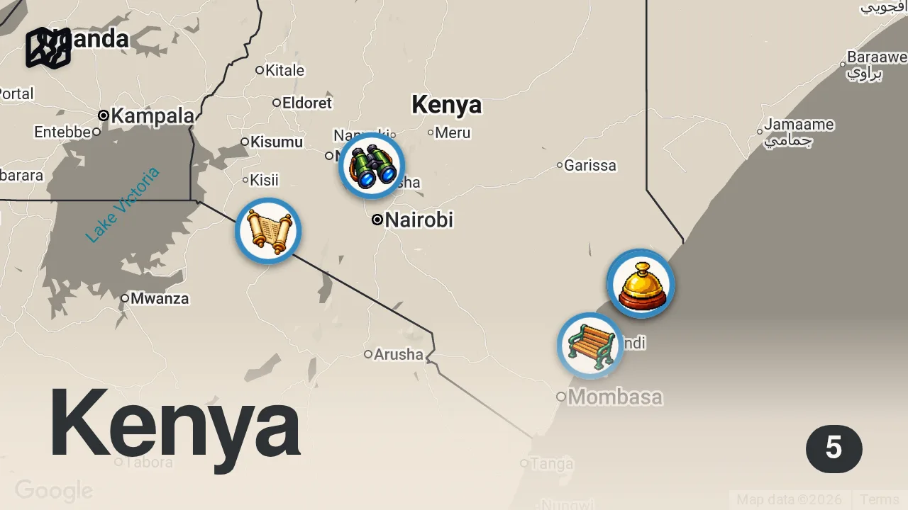 Map of 5 spots from Deep Inside The Challenging Lives Of Locals In Lamu Island โ Kenya's Donkey Island ๐ฐ๐ช