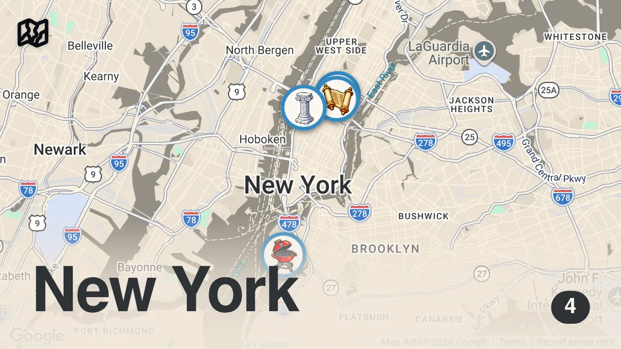 Map of 4 spots from French Girl Tries American BBQ!