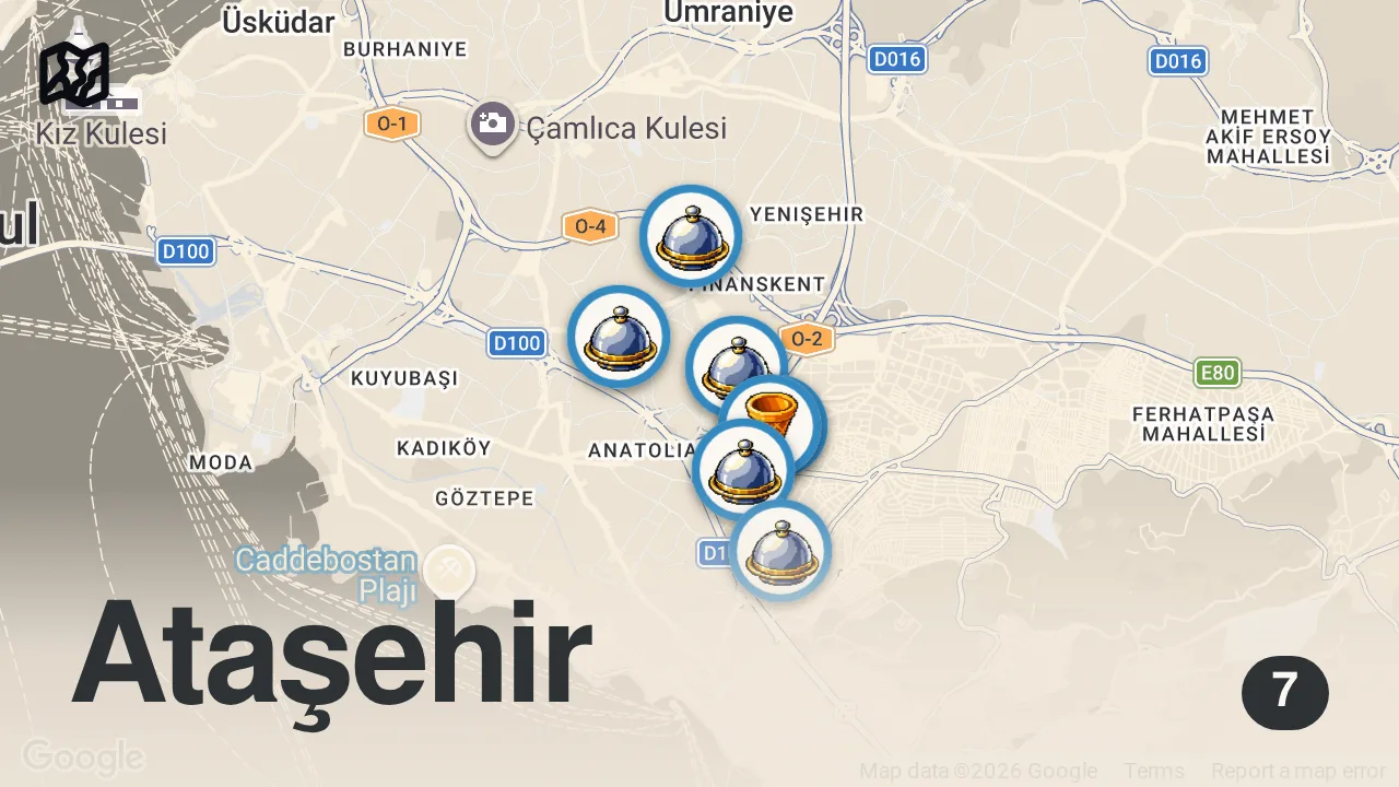 Map of 7 spots from ATAŞEHİR LEZZET REHBERİ (Dünyanın en pahalı etini yedik) - Ayaküstü Lezzetler