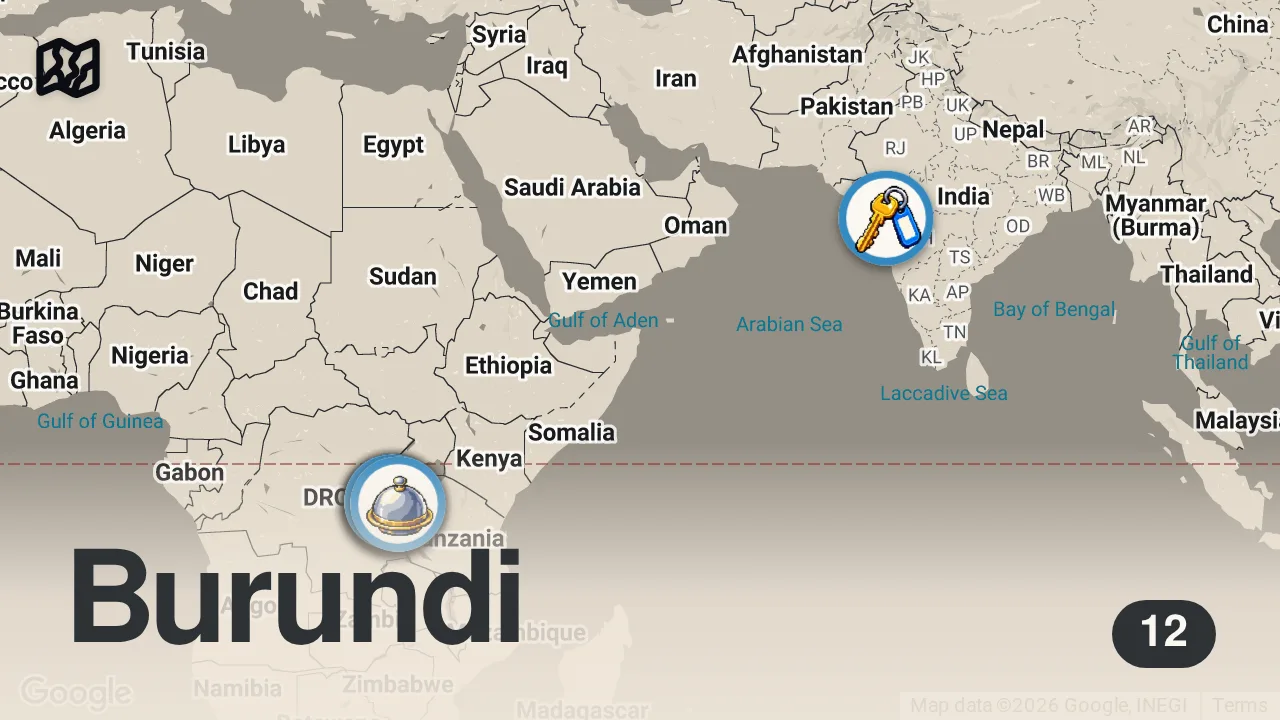 Map of 12 spots from Investigating The Reality Of Burundi Today - Not The Poorest Country In The World 🇧🇮 (fascinating)