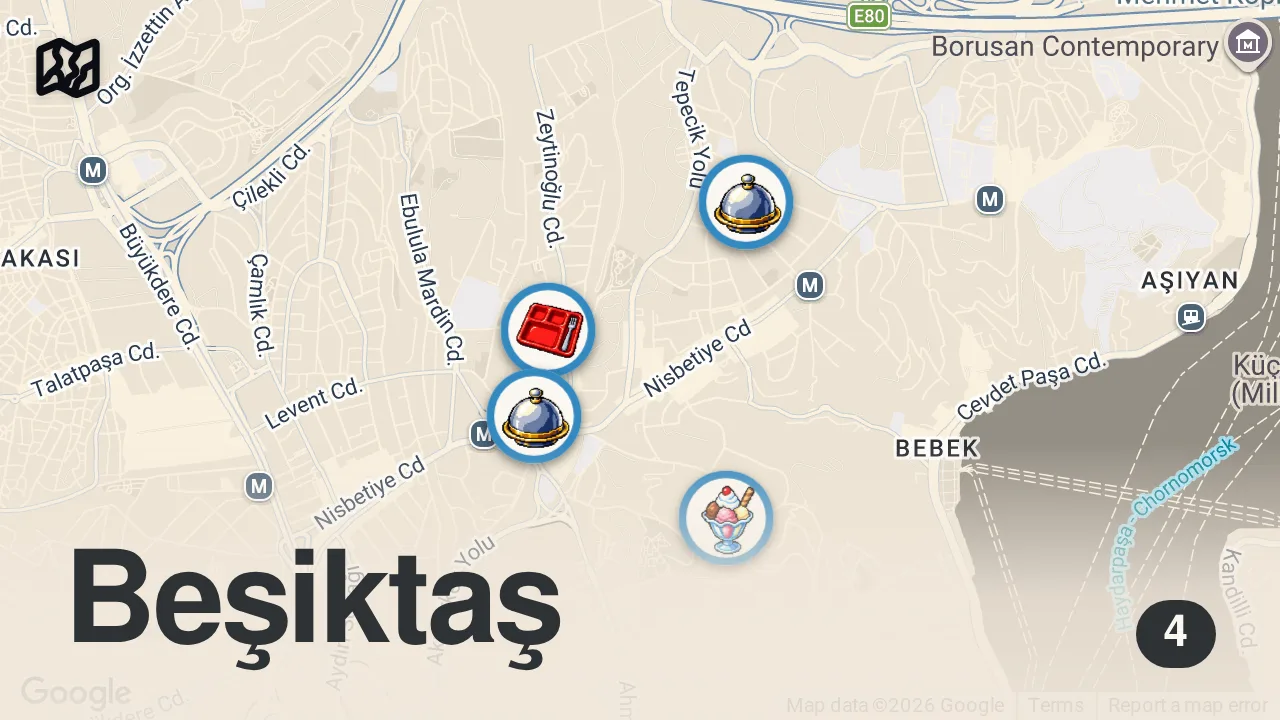 Map of 4 spots from ETİLER LEZZET REHBERİ (En salaş pideciye ve en küçük ocakbaşına gittik) – Ayaküstü Lezzetler