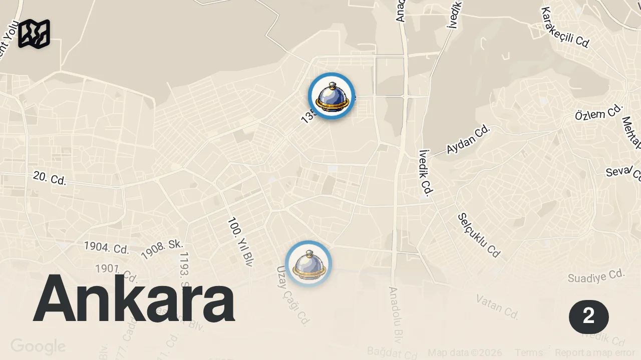 Map of 2 spots from ÇÜNKÜ BİZ EN ESKİSİYİZ! | KÖFTECİ HACI ANKARA