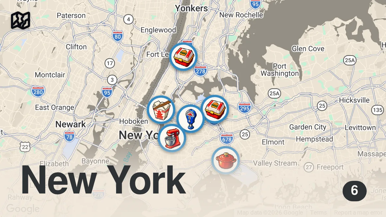 Map of 6 spots from FROM NYC BAGELS TO CHILI FRIED CHICKEN | THE IN STUDIO SHOW (EXTENDED CUT)