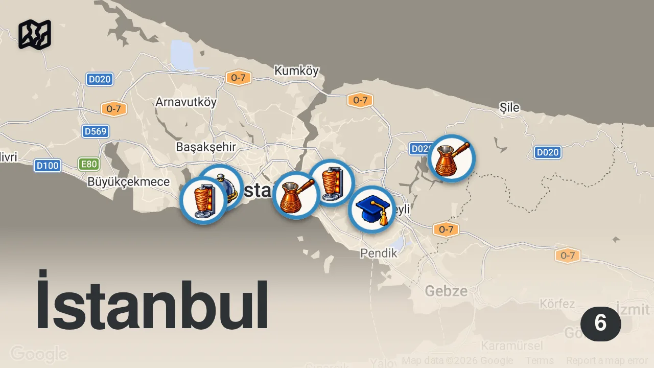 Map of 6 spots from İSTANBUL’DA GECE NE YENİR 2!!! @FIRATSOBUTAY