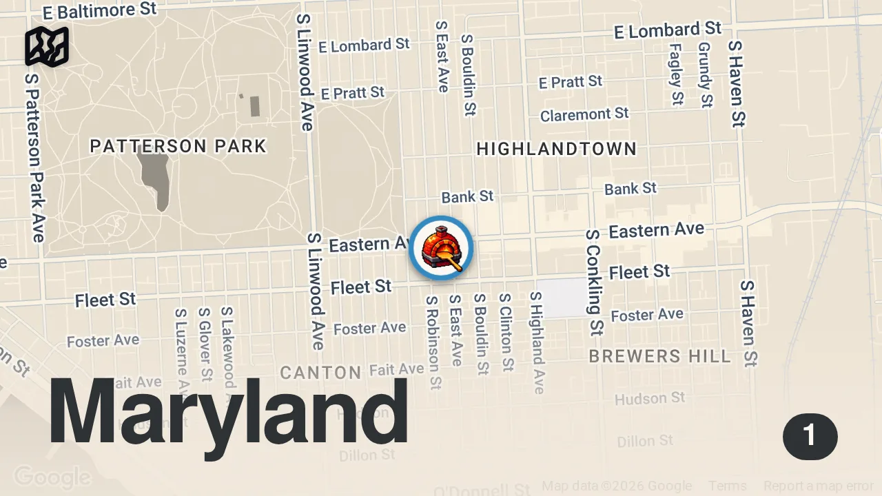 Map of 1 spot from Finding EVERY Style of Pizza: Baltimore Crab Pizza