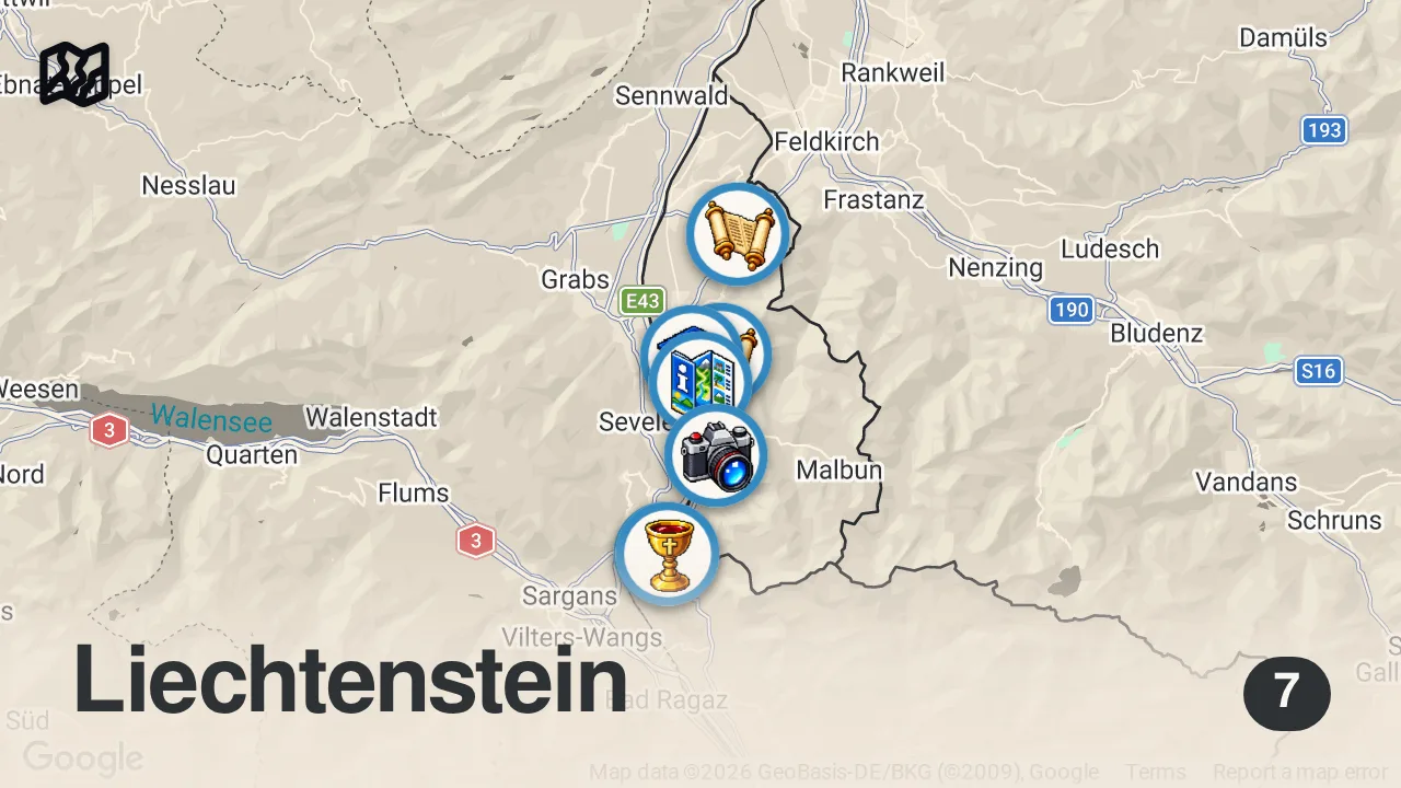 Map of 7 spots from Abbiamo Attraversato il LIECHTENSTEIN a Piedi