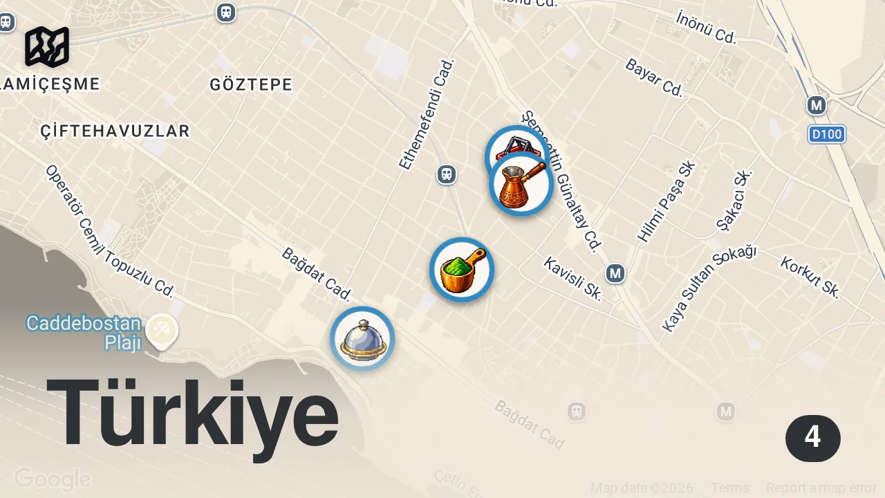Map of 4 spots from ERENKÖY LEZZETLERİ | Semt pazarında döner, Urfa işi kebap ve lahmacun, tarihi yoğurtçu