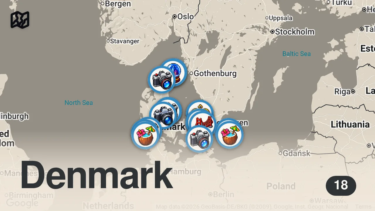 Map of 18 spots from 🇩🇰 Dänemark – Dieses Land ist ganz anders, als es aussieht