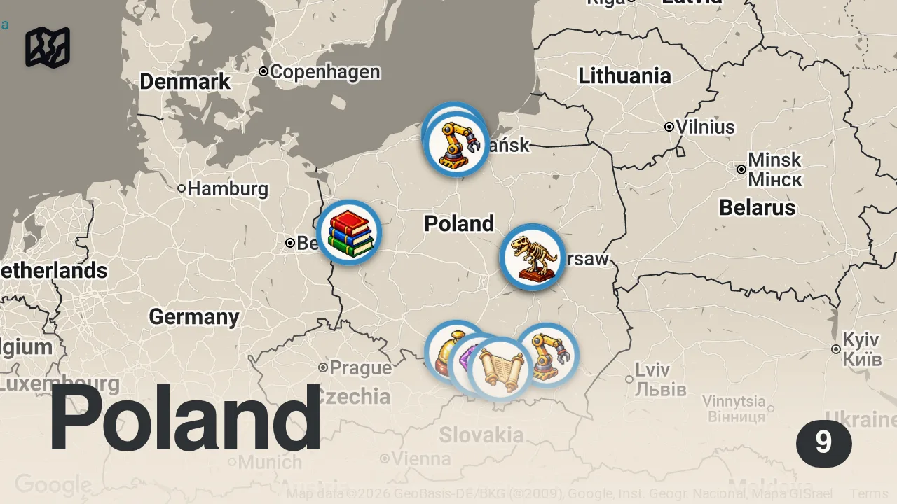 Map of 9 spots from 10 Ekstremalnych POLSKICH Maszyn