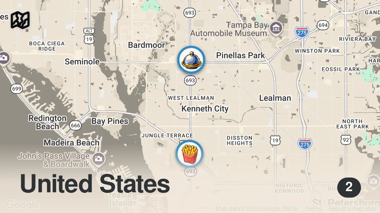 Map of 2 spots from Eating at Fast Food Restaurants I've Never Heard Of... (St. Pete)