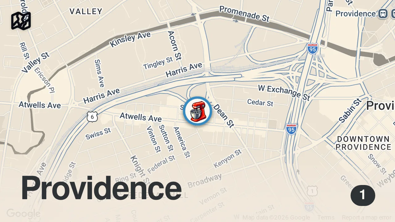 Map of 1 spot from BEST BAKERIES IN RHODE ISLAND! l Vlogiving Day 2