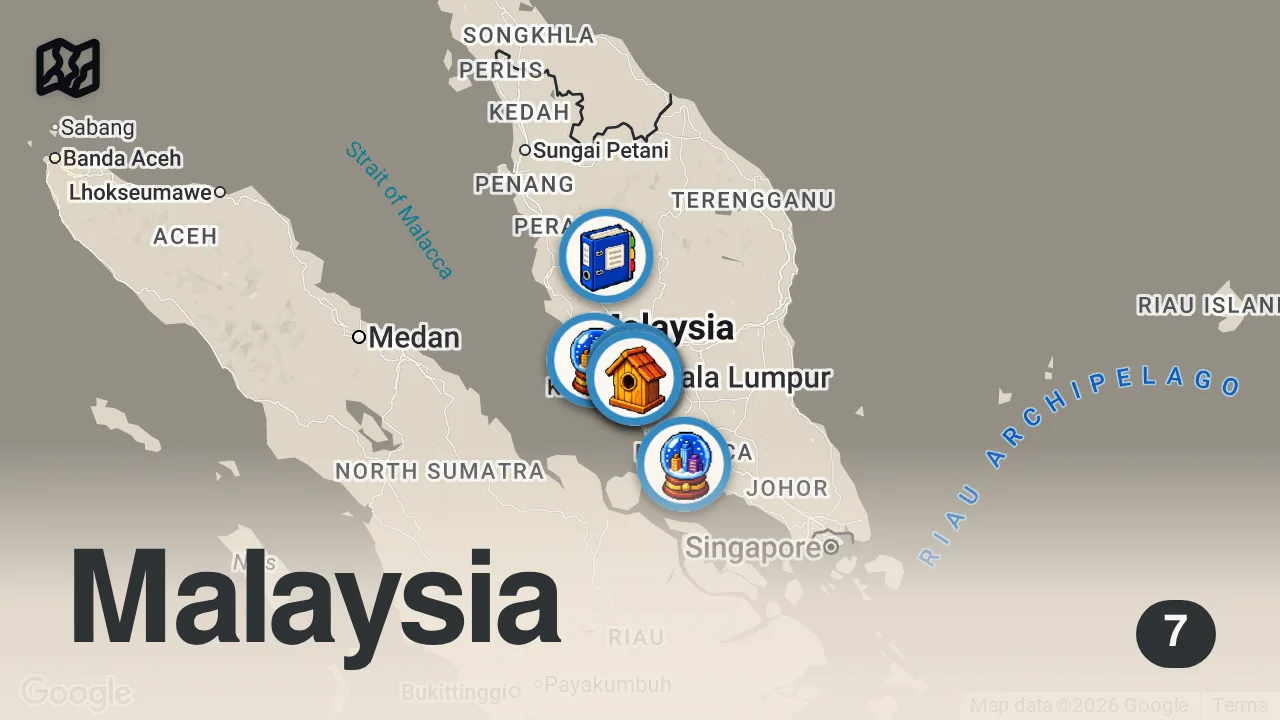 Map of 7 spots from COULD YOU LIVE HERE? $1000/month APARTMENT IN KUALA LUMPUR, Malaysia- Petronas Towers View