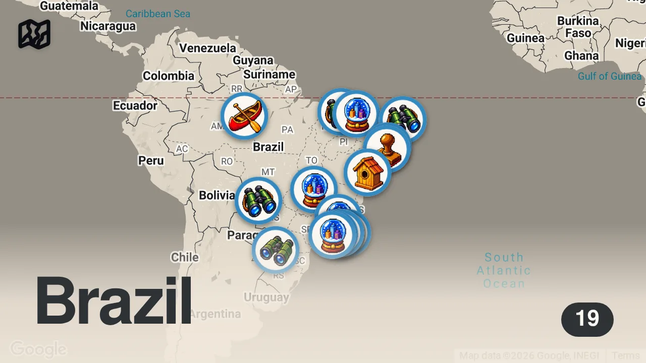 Map of 19 spots from 🇧🇷 BRASILIEN Dokumentation | Mehr als Rio und Amazonas | 4K