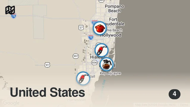 Map of Eating at Gas Station Restaurants For 24 Hours (Miami)